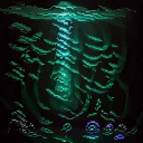 dreaming underwater in the deep dark abyss, dark light BREAK giant sea monster 1eyeball, sance, deep purple, midnight green