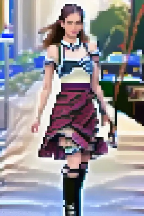 photo of a supermodel with a checkered skirt