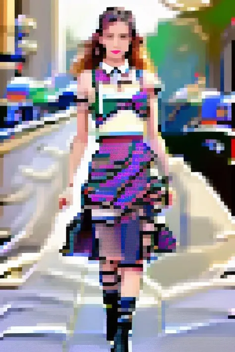 photo of a supermodel with a checkered skirt