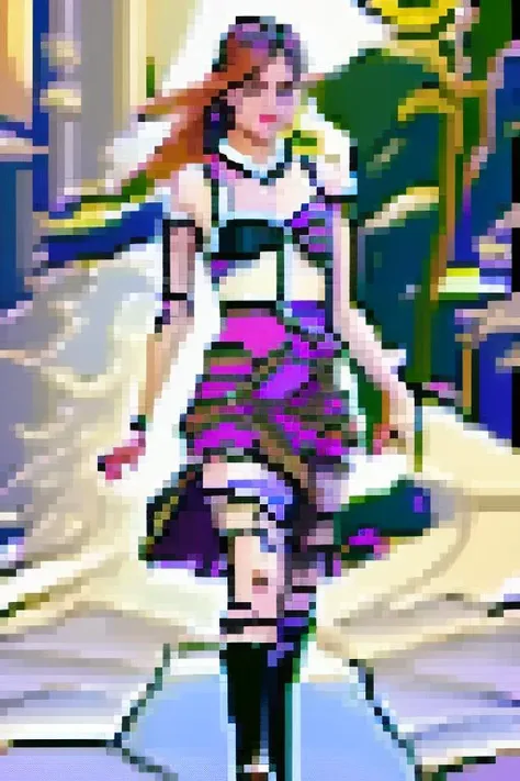 photo of a supermodel with a checkered skirt