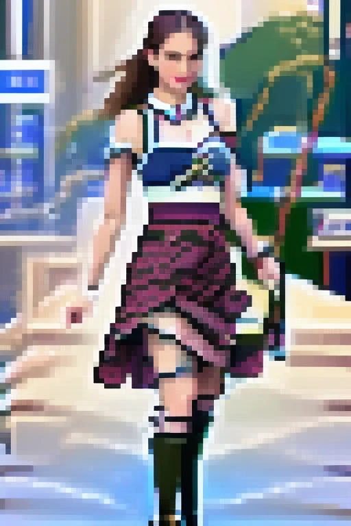 photo of a supermodel with a checkered skirt