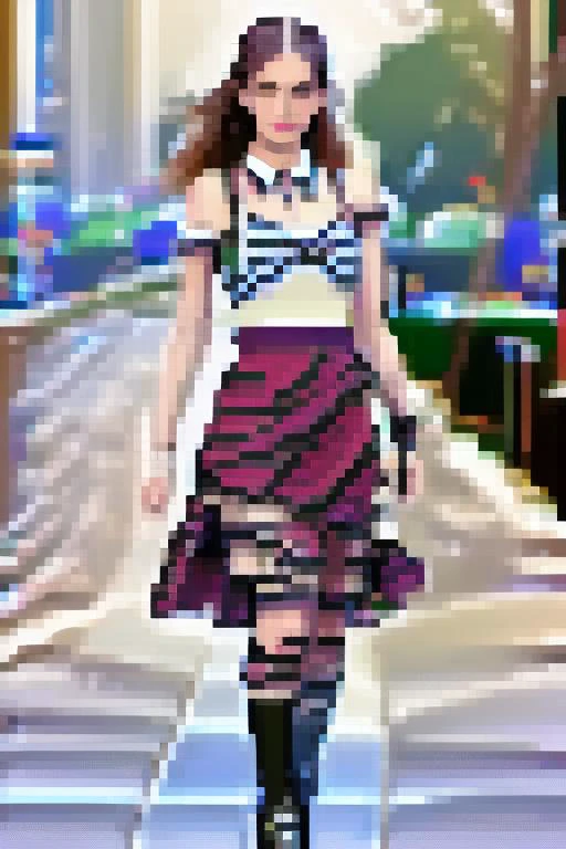 photo of a supermodel with a checkered skirt