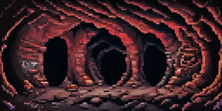 a dark natural cave, complete darkness, torchlight