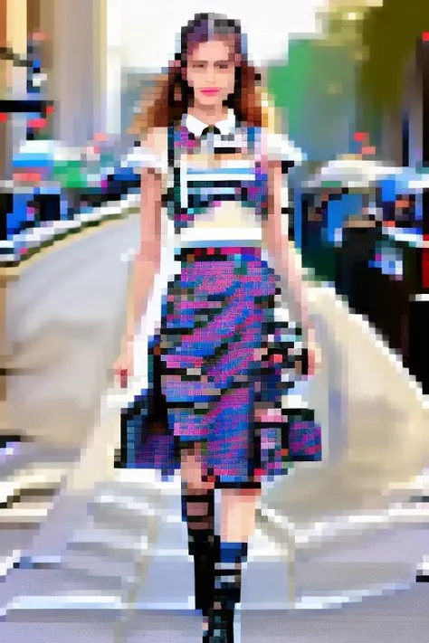 photo of a supermodel with a checkered skirt