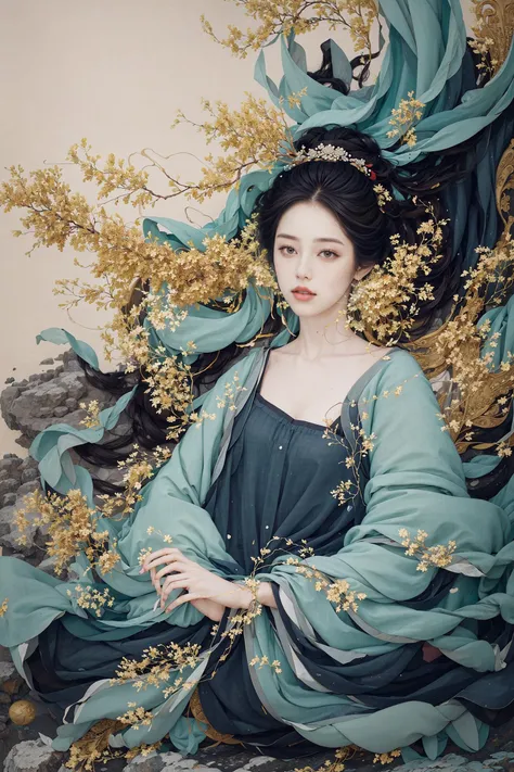 <lora:zhongfenghua:0.3> zhongfenghua,1girl,solo,umbralla,see through hanfu,flower field,blossom,ancient chinese architecture,cloud and mountain,(photorealistic:1.4),official art,unity 8k wallpaper,ultra detailed,beautiful and aesthetic,masterpiece,best quality,(dynamic angle:1.4),glowing skin,(floating colorful sparkles:1) the most beautiful form of chaos,elegant,a brutalist designed,vivid colours,romanticism,full body,<lora:qianjinghui:0.8>