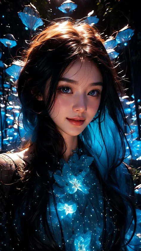 masterpiece,best quality,aesthetic,detailed face,subsurface scattering,looking down,
wrenchsfantasy,fantasy,1girl,photo of a cute girl,light smile,charming,20yo,Crimped Hair.Hair flaps,Electric blue hair,glowing,cloud,colorful || starry,stars,forest,bare tree,
space_style,style-swirlmagic,style-sylvamagic,rainbow-candy,
<lora:wrenchsfantasy-000016:0.8>,<lora:sunAndShadow_v10:0.6>,<lora:绪å¿-梦幻森æ:0.6>, exquisite detail, extremely detailed, beautiful, monumental, epic composition, cinematic light, immortal, atmosphere, rich colors, ambient, dynamic background, pristine, elegant, intricate, full color, shiny, coherent, perfect