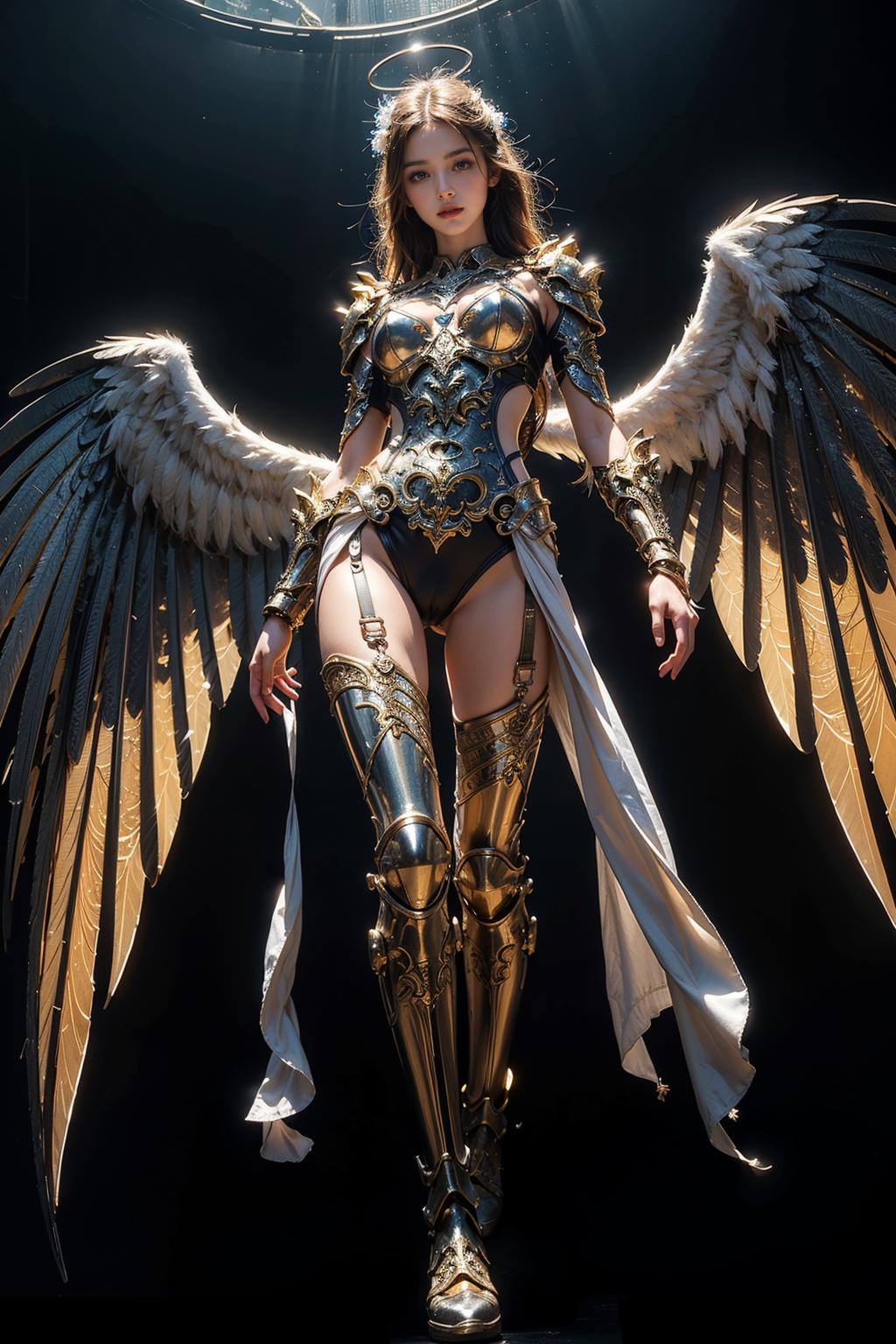 A woman in armor with wings and a sword - SeaArt AI