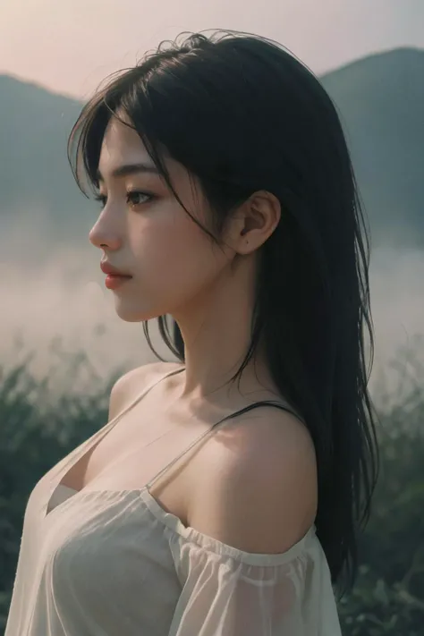 ((top quality, 8k, masterpiece: 1.3)), women (full body portrait, front, babydoll wearing, wet clothes, big breasts, cleavage), coastline, yoga pose, tight clothing, overhead camera, sharp focus: 1.2, cute women: 1.4, (((hairstyle random)), wet hair, very detailed face and skin and hair texture, detailed eyes, double eyelids, white skin, beautiful delicate nose, Cute young Japan woman, 28 years old, at a dynamic angle, is pleasing to the eye and suggestive composition, emphasizing the subject's hair, eyes, mouth and action, while exuding melancholy emotions characterized by a contrasting mix of muted tones and light and shadow,