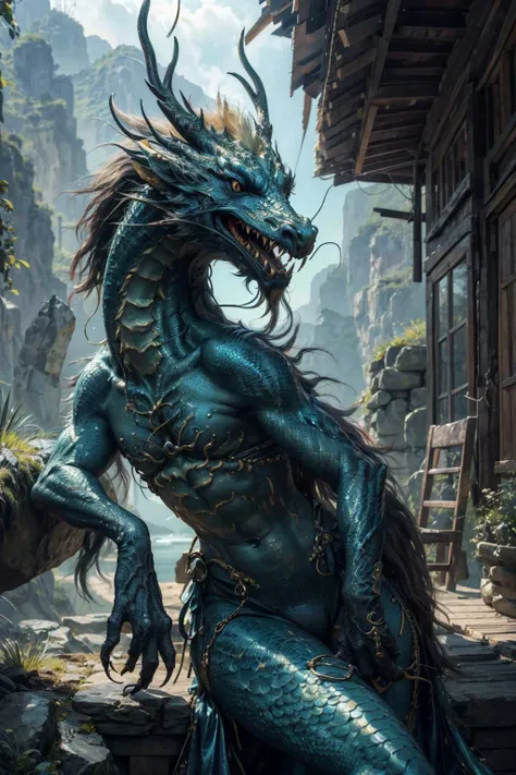 ((art in style of Apterus)), masterpiece,ultra realistic,32k,extremely detailed CG unity 8k wallpaper, best quality, by ghibli studio,(,🏔️),🪸,Orc , Handsome men , (full body:1.5), scar on body, standing, fighting pose, weilding knife, (looking at camera), prince , strong ,royal style, diamond accessories,low ponytail , <lora:add_detail:1> <lora:knife:0.9>, flying dragon  <lora:loong2:1>, masterpiece,ultra realistic,32k,extremely detailed CG unity 8k wallpaper, best quality