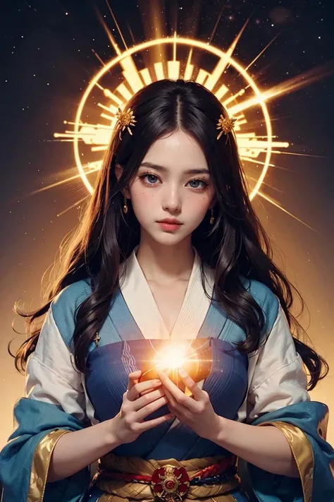masterpiece, best quality,unity 8k wallpaper, ultra detailed, beautiful and aesthetic, beautiful, official art,
amaterasu priestess, sun disk, solar flare spell, sun goddess's blessing, divine intervention,