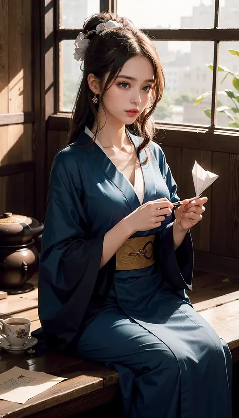(1girl:1.3),solo,__body-parts__,
official art, unity 8k wallpaper, ultra detailed, beautiful and aesthetic, beautiful, masterpiece, best quality,
Kimono mage, silk robes, paper fan, origami spell, tea ceremony, elegance,