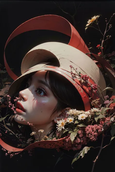 portrait of the most beautiful form of chaos, elegant, a brutalist designed, vivid colours, romanticism, by james jean, roby dwi antono, ross tran, francis bacon, michal mraz, adrian ghenie, petra cortright, gerhard richter, takato yamamoto, ashley wood, a girl wearing intricate dead details flowers, intricate flowers as dress, ((decay and spooky)), plants and branches, atmospheric, trending on artstation. 8 k masterpiece, ((symmetry))