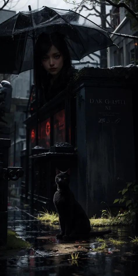 photorealistic, best quality, masterpiece, rainy graveyard, black cat <lora:lowra_v10:0.5> dark theme, dim light, nether, chthonian, gloominess