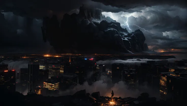 (RAW photo, best quality), (realistic, photo-realistic:1.3), extremely delicate and beautiful, Amazing, finely detail, masterpiece, ultra-detailed, highres,best illustration, best shadow,intricate,depth of field, (((giant spirit:1.4))),look up,dream,nightmare,(dramatic lighting:1.4),(from above:1.2),(cloudy,storm,complex:1.4), sharp focus, volumetric fog, 8k UHD, DSLR, high quality,( film grain:1.4), Fujifilm XT3 <lora:lowra_v10:0.35>