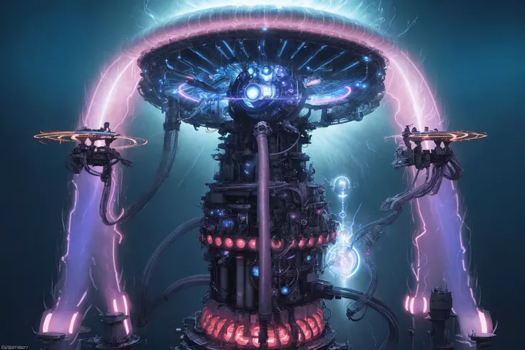 massive ocean fusion reactor, blue neon lights, a matte painting by james gurney, trending on cgsociety, oversaturated, ultra sharp, hyper realistic