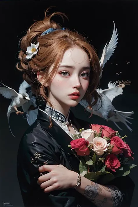official art, unity 8k wallpaper, ultra detailed, beautiful and aesthetic, masterpiece, best quality, (zentangle, mandala, tangle, entangle), 1girl, many flowers, extremely detailed, dynamic angle, cowboyshot, the most beautiful form of chaos, elegant, a brutalist designed, vivid colors, romanticism, by james jean, roby dwi antono, ross tran, francis bacon, michal mraz, adrian ghenie, petra cortright, gerhard richter, takato yamamoto, ashley wood, atmospheric, ecstasy of musical notes, streaming musical notes visible, translucency,  <lora:LowRA:0.1>,  <lora:OC:0.1>, <lora:FilmG2:0.1>