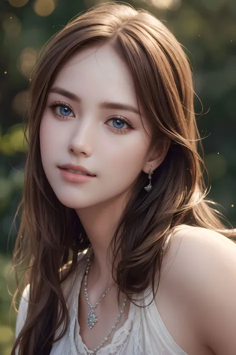 masterpiece, best quality,photorealistic,realistic,sharp, ultra realistic,photo-realistic,intricate details,ultra-detailed,natural skin texture,shiny,Defined ‘real’ light source, perfect lighting,light on face,1 girl,Face close-up,extremely detailed eyes and face,realistic hands,smile, beautiful, thin, long hair, blue eyes, Gorgeous necklace,Gorgeous and fussy clothes,