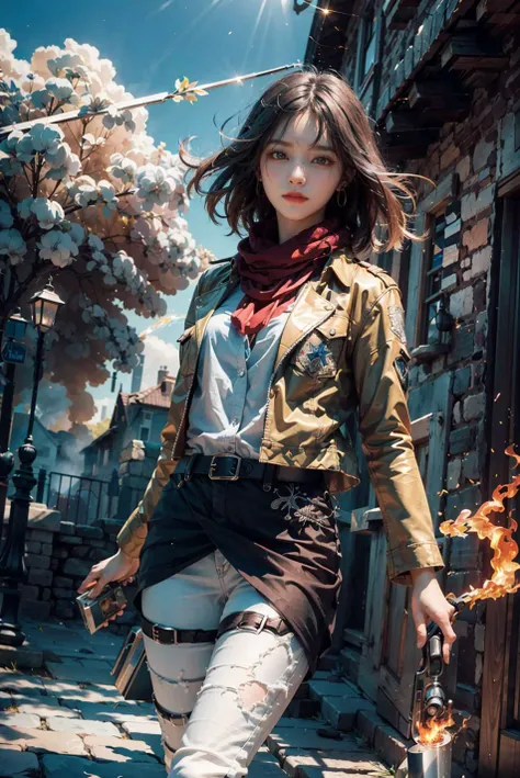 <(best quality, extremery best quality, masterpiece:1.4), (realistic, intricate details:1.4), (photorealistic:1.4), (extremely intricate:1.4), highres, ultra highres, ultra-detailed, absurdres, incredibly absurdres, extremely detailed, high quality, high resolution, hyperrealistic, ultra-realistic, hyper-detailed, top quality, best, fine detail, massive detail, Highly detailed, extreme detailed, highest detailed, high-res, absolutely resolution, reflection, (refraction:1.4), (hyperrealism:1.4)>, BREAK, 1girl, solo, looking at viewer, (young cute beautiful 18-year-old girl:1.4), 3d face, beautiful girl, Beautiful face, pretty, girlface, kpop idol, supermodel, stunning innocent symmetry face, perfect body, medium breast, slim waist, slim legs, (high detailed skin:1.4), glowing eyes, goddess, natural skin texture, shiny skin, White skin, Beautiful detailed face, detailed face, real skin texture, cute delicate face, finely detailed face, golden ratio, golden ratio face, expressive eyes, perfect face, perfect skin, flawless face, clear face, shiny hair, pale skin, Proper body proportion, perfect anatomy, realistic skin texture, luscious lips, glossy lips, natural makeup, beautiful bright pupils, slender figure, intricate eyes, detailed pupils, detailed face and eyes, longeyelashes, blush, good hand, perfect hands, pretty face, beautiful female bodies, finely detailed skin, oily shiny skin, BREAK, (((((Attack on Titan, (brown jacket, emblem, white shirt, white pants:1.5), (hmmikasa, short hair, black eyes, scarf, belt, thigh strap, red scarf, long sleeves:1.4), (holding weapon, sword, dual wielding, three-dimensional maneuver gear, fighting stance, sky:1.4), (battle, adventurous look:1.3), (blush, fantasy, scenery, plants, open mouth:1.2), (highly detailed worn metal texture:1.2), (floating colorful sparkles, light is shining, dust is drifting, floating catkins, fog, wind:1.2), (rust, dirt, dust, scratches, abrasions on the metal texture:1.2), (fly:1.4), (Luminescent Particles:1.3), (Old City of Dubrovnik, Avila, Historic Fortified City of Carcassonne, Noerdlingen,Ancient castle, Romanesque architectural style, Gothic architectural style, Renaissance architectural style, Baroque architectural style, Half-timbered house, Medieval castles, Romanesque forts, Gothic walls, Tudor style architecture, British style architecture, medieval village setting:1.3), (50m high city wall:1.5), (city surrounded by walls, ember, battlefield, grey mist, smoke, explosion, apocalyptic, destroyed city background, buildings on fire:1.4), (fullbody:1.2), (eye focus, face focus, character focus, close-up face:1.2), (dutch angle, cowboy shot:1.3), (hand of Guido Daniele:1.4), flat bangs, colorful refraction)))), BREAK, <watercolor, available light, detailed light, volumetric fog, beautiful lighting, Rembrandt lighting, Cinematic, pixel art, game art, key visual, surreal, PBR Texturing, Anisotropic Filtering, Maximum Clarity And Sharpness, Albedo And Specular Maps, Multi-Layered Textures, Surface Shading, Sub-Pixel Convolution, Sub-Pixel Convolution, Accurate Simulation Of Light-Material Interaction, blurry foreground, broad light, volumetric light effect, matte painting, perfectly defined features, volumetric lighting, Tone Mapping, Lumen Reflections, Global illumination, Ray Tracing, Screen Space Global Illumination, Accent Lighting, 32k, Natural Lighting, volumetric, cinematic masterpiece, Rule of thirds, high dynamic range, Multi-exposure HDR capture, cinematic render, game cg cinematic, atmospheric perspective, movie scene, epic dynamic frame, motion blur, ((cinematic look, Film look)), rim light, 4k textures, adobe lightroom, photolab, insane details, hyperdetailed, exposure blend, professional color grading, professional color correction, aerial perspective, particles and dust in beams of light, cinematic scene, dynamic lighting, sharp details, lomography, soft focus, light leaks, bold hues, atmospheric depth, (explosive light and shadow:1.2), aesthetics, intricate designs, ultra realistic digital art, (zentangle, mandala, tangle, entangle), (fractal art), elegant, vivid colours, floating particles, particles, dramatic, epic, (ink drawing, oil painting detailed), (dramatic lighting:1.2), RAW, huge filesize, extremery detailed CG, Photo, 8k uhd, cinematic atmosphere, trending on artstation, award-winning glamour photograph, highly detailed photo, official art, beautiful and aesthetic, unity 8k wallpaper, beautiful, highly detailed CG illustration, best illustration, intricate, Amazing, emotional, analog, painting, digital painting, concept art, Oil Painting, illustration, Classical art, Renaissance, Romanticism, Neoclassicism, Color Palette, depth and contrast, Vibrant colors, saturated, rich saturation, color harmony, vivid palette, concept-art, design style, detail character, concept render, colorful, analog photography, dreamy atmosphere, specular highlights, atmospheric lighting, (dynamic angle, dynamic pose :1.3), (shiny, clothes reflecting light, lens flare, bloom effect, light particle, lens glare:1.3), realistic lighting, cinematic light, (cinematic lighting), light in the face, soft lighting, saturated colors, detailed background, sharp focus, 8k high definition, perspective, Master Composition, roughness, post-processing, soft shadows, realistic shadows, ambient occlusion, ray-tracing, subsurface scattering, photon mapping, physically-based rendering, octane rendering, unreal engine 5, ue5 rendering, Adobe After FX, dslr, RTX, Best character details, radiosity, sharp, antialiased, RAW photo, HDR, 8k, 4k, (((Photographed by Roger Deakins, using a RED Monstro 8K VV camera and a series of high-end lenses))), ((Hasselblad photography)), (film grain:1.4), Kodak portra 400, ((Fujifilm X-T5)), professional photograph, depth of field, caustics, Broad lighting, diffuse lighting, rim lighting, two tone lighting, textile details, visible pores, high resolution scan, professionally color graded, photographic reality, automatic white balance, best lighting, detailed shadow, high contrast, strong light and shadow>, (PureErosFace_V1:0.4), (ulzzang-6500:0.6), <lora:epiNoiseoffset_v3:0.05>, <lora:FilmVelvia2:0.05>, <lora:add_detail:0.2>, <lora:mikasa_ackerman_v1:0.7>