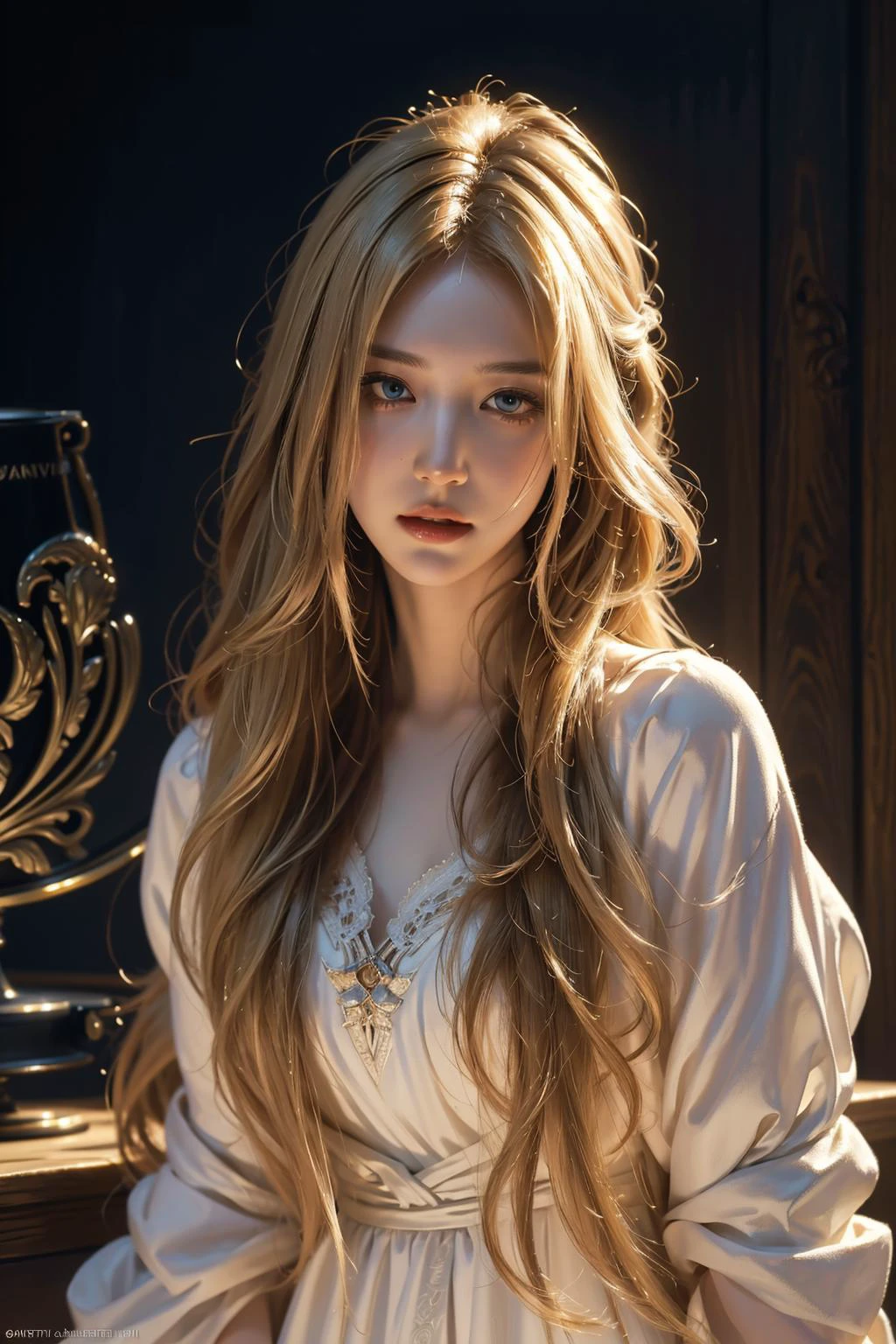 blonde with long hair in a white dress <lora:cm mix:1>, alluring portrait, intricate, highly detailed, digital painting, artstation, concept art, naughty, sharp focus, cinematic lighting, illustration, art by artgerm and greg rutkowski, alphonse mucha, cgsociety