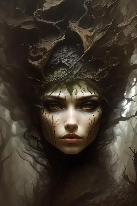 woman in a mythical forest, masterpiece, perfect face, intricate details, horror theme <lora:æ¯æ¶²:0.8> increasingly, photo_focus