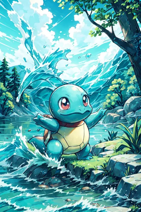 <lora:Squirtle_Pokemon_Combined:0.7> Squirtle_Pokemon, near a lake, grass, detailed background, <lora:add_detail:0.7>, <lora:Concept - Hydromancer:0.6>, hydr0mancer, water, waves, splashing