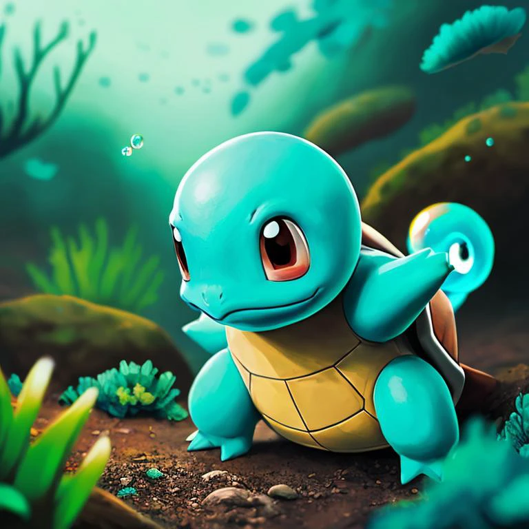 (masterpiece, best quality:1.2),
Squirtle_Pokemon,
underwater, bubbles, bokeh, depth of field, cinematic composition,
<lora:Squirtle_Pokemon:0.8>