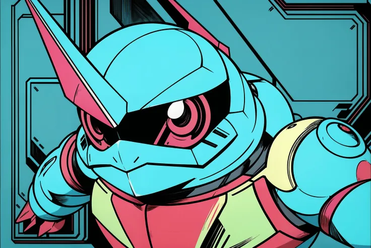 masterpiece, colorful, solo, Squirtle_Pokemon, squirtle, <lora:Squirtle_Pokemon:0.75>, cyberpunk, robotic, robot, (square:1.1), (angular:1.1), mecha, gundam, <lora:STYLE_mechaDream-v1_lora:0.75>neon color,