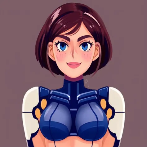 robot 1girl, mecha musume, robot_joints, mechanical parts, short hair, uneven bobcut,  simple background, heads-up display, seductive smile, (armor:0.4)
 <lyco:flat_illustration:0.8> illustration  <lora:android-seams:0.5> android-seams,