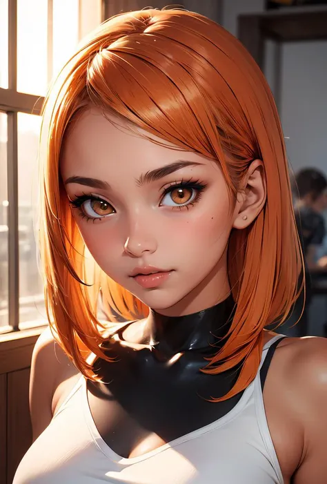 (masterpiece, best quality), 1girl, Papaya Short Brushed Up Hair with Tapered Sides, medium breasts, <lora:CG-Hentai:0.8>