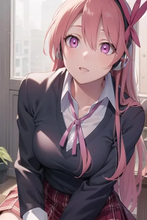 (nsfw:1.3) , anime girl with pink hair and white shirt and tie, cute girl anime visual, portrait anime girl, cute anime girl portrait, beautiful anime girl, beautiful anime portrait, anime style 4k, 4k anime wallpaper, (anime girl), anime wallpaper 4k, anime girl with long hair, anime wallpaper 4k, anime art wallpaper 4k,Daily life, sitting in the seat across from you, sitting shallowly, sleeping habits, spreading your legs a little, skirt lift by myself, cute panties,