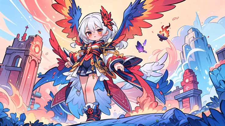 (masterpiece, top quality, best quality, official art, beautiful and aesthetic:1.2), (1girl), cute, mature, extreme detailed, rising phoenix, fire, flames, burning wings,