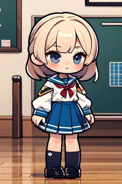 (masterpiece), best quality, high resolution, highly detailed, detailed background, perfect lighting, 1girl, school uniform, chibi