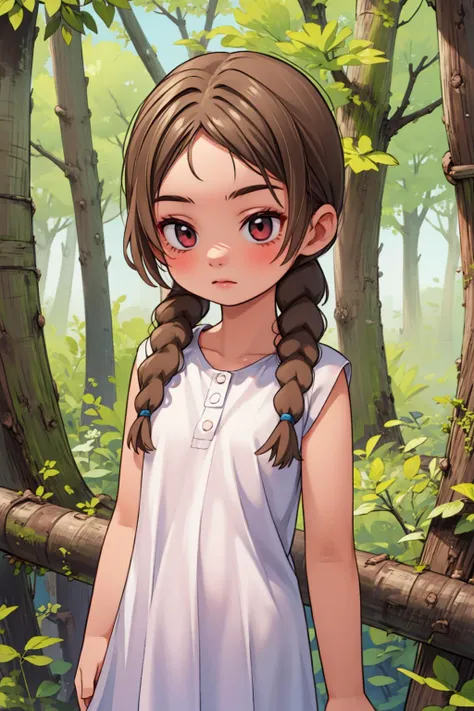 1girl, woods, summer, braids twintails, white dress, brown hair, tanned skin, 4s4hina <lora:asahina-04:1> <lora:antiwhite:0.5>