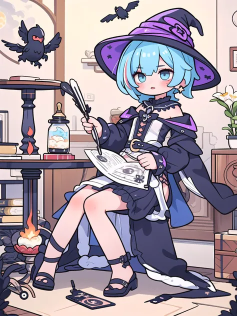 (masterpiece:1.2),best quality, extremely detailed, (goth makeup:1.2), witch, witch hat, night, stars, moon, (raven hair), indoor, alchemie table , casting flames, random haircolor, random multicolored hair, streaked hair, (random eye color), blurred background , visually stunning, bokeh, ,piercings,dynamic pose,