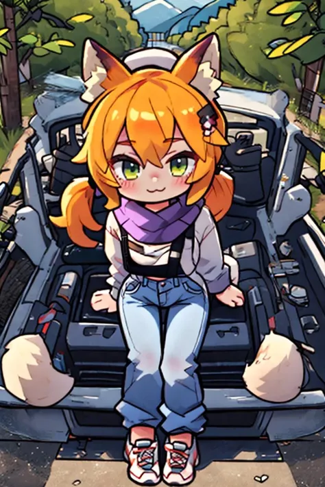 (masterpiece), best quality, high resolution, Sharp focus, highly detailed, detailed background, perfect lighting, Realistic, light rays, hard lighting
Furry, Fox, Anthro fox girl, animal fox tail, fluffy fur, solo fluffy tail behind back,1 large orange white striped tail fur,
(petite:1.3), 1girl, solo, small breasts, perfect anatomy,
very long hair, twintails hair, detailed eyes, cute eyes, green eyes, character focus, looking at viewer, eye contact, Smiling at viewer, ;3, uwu, catmouth, (smug),
white striped shirt, jeans, Yankees Cap, white striped adidas sneakers, black scarf
outdoors, in lavender flower field, mountains, treeline,pine trees, Tractors tracks, dirt path
<lora:senko_2023-04-03_nai_no-vae_lr_1e-3_dim64:1>, <lora:microwaist:.5>, Senko-San,
<lora:uwu:.5>,
<lora:STYLE_A__Add_Detail:.3>, <lora:STYLE_A_DetailTweaker:.3>,
<lora:BACKGROUND_cheeseDaddysLandscapes_35:.5>,
<hypernet:crosskemonoFurryModel_furryKemonoPt:.1>,