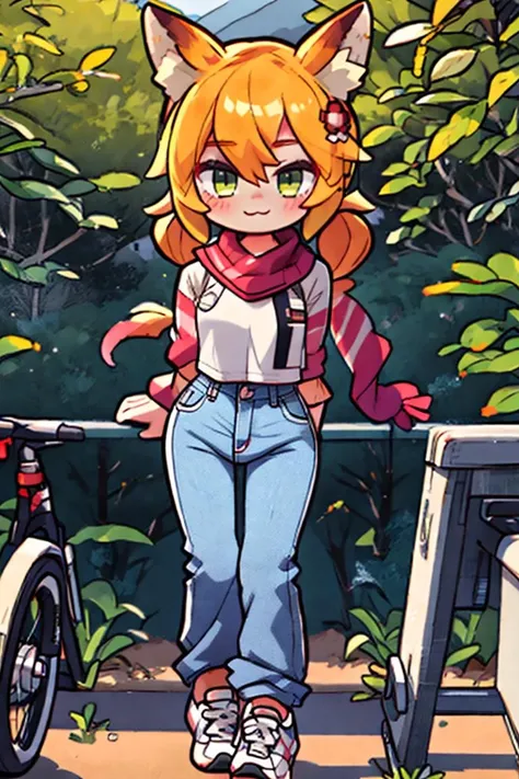 (masterpiece), best quality, high resolution, Sharp focus, highly detailed, detailed background, perfect lighting, Realistic, light rays, hard lighting
Furry, Fox, Anthro fox girl, animal fox tail, fluffy fur, solo fluffy tail behind back,1 large orange white striped tail fur,
(petite:1.3), 1girl, solo, small breasts, perfect anatomy,
very long hair, twintails hair, detailed eyes, cute eyes, green eyes, character focus, looking at viewer, eye contact, Smiling at viewer, ;3, uwu, catmouth, (smug),
white striped shirt, jeans, Yankees Cap, white striped adidas sneakers, black scarf
outdoors, in lavender flower field, mountains, treeline,pine trees, Tractors tracks, dirt path
<lora:senko_2023-04-03_nai_no-vae_lr_1e-3_dim64:1>, <lora:microwaist:.5>, Senko-San,
<lora:uwu:.5>,
<lora:STYLE_A__Add_Detail:.3>, <lora:STYLE_A_DetailTweaker:.3>,
<lora:BACKGROUND_cheeseDaddysLandscapes_35:.5>,
<hypernet:crosskemonoFurryModel_furryKemonoPt:.1>,