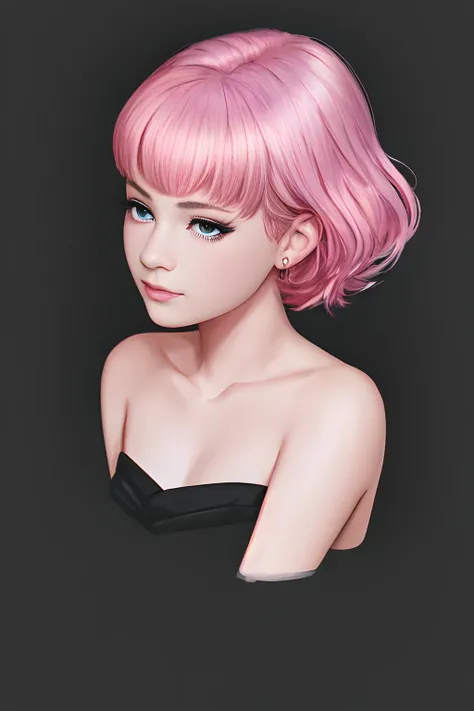 a naked woman with pink hair sitting on a bed with a black background and a black backdrop behind her, by Sailor Moon, digital art, digital, detailed, manga, portrait, anime, dslr, post-processing, max detail, massive scale, soft lighting, studio lighting, character, detailed, digital, digital art, digital painting, 8k uhd, studio quality, anime, cartoon