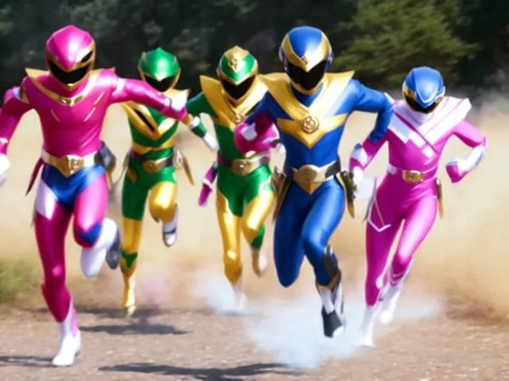 photo, a group of power rangers running (superranger:1) <lora:djzSuperRangersV1:1>