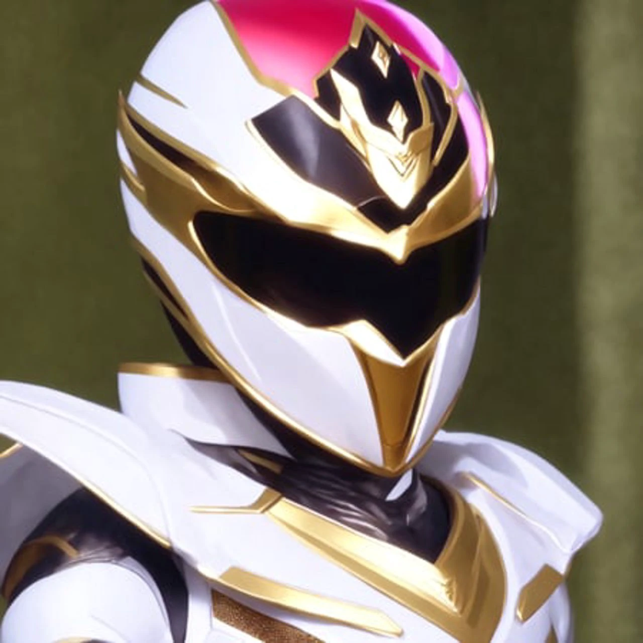 photo, white and gold Power Ranger white helmet (superranger:1) <lora:djzSuperRangersV1:1>