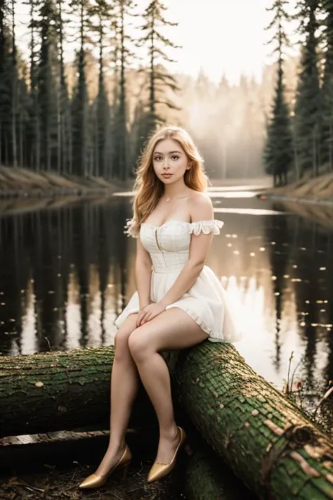 Russian beauty in national dress, in a birch grove under green foliage, against the backdrop of a blue sky with white clouds, everything is photorealistic, create an atmosphere of lightness and beauty. 