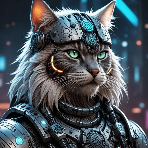 There is a cat with a helmet on and glowing eyes - SeaArt AI