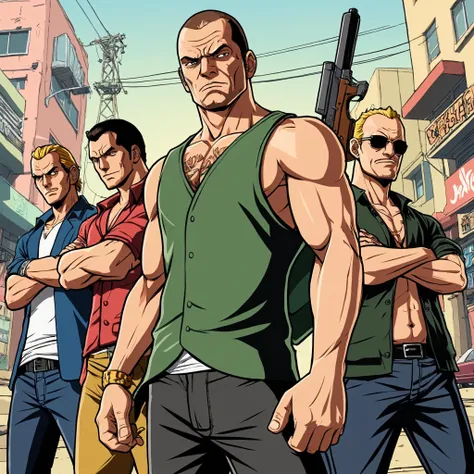 GTA V wallpaper in style of the one piece anime, epic pose