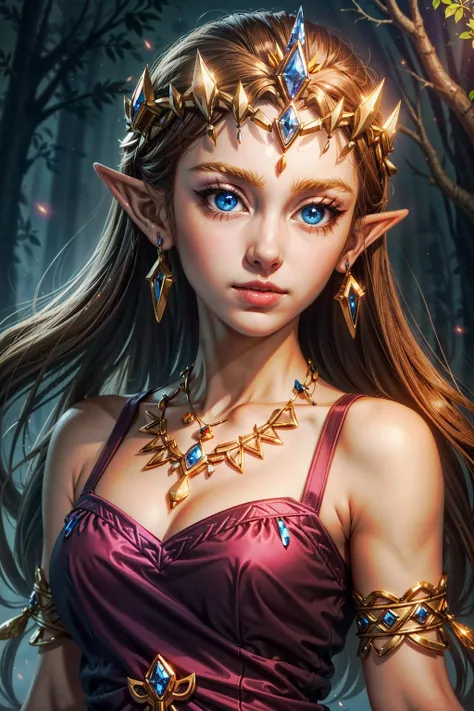 (masterpiece, best quality:1.3)
<lora:epi_noiseoffset2:1> <lora:add_detail:0.7> <lora:PrincessZelda:0.8>
PrincessZelda,  1girl, solo, long hair, blue eyes, brown hair, dress, jewelry, earrings, pointy ears, bracelet, tiara, crown, pink dress, princess zelda