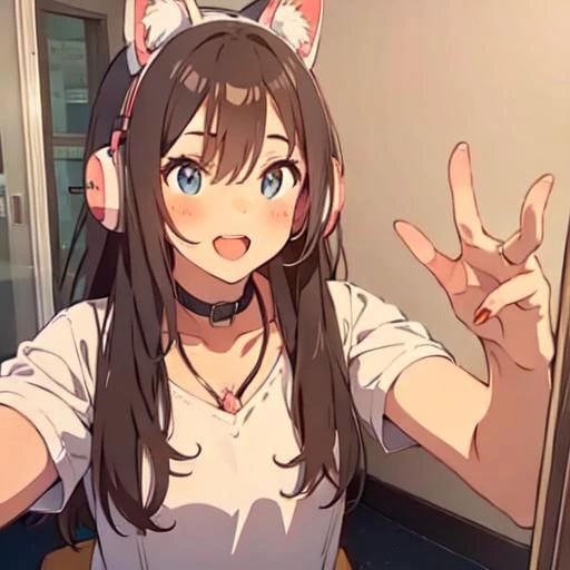 A cute girl, headphones, tiktok selfie