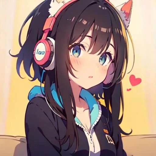 A cute girl, headphones