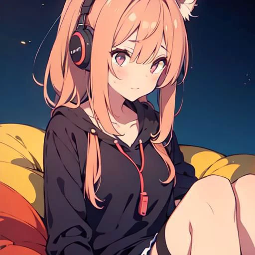 A cute girl, headphones