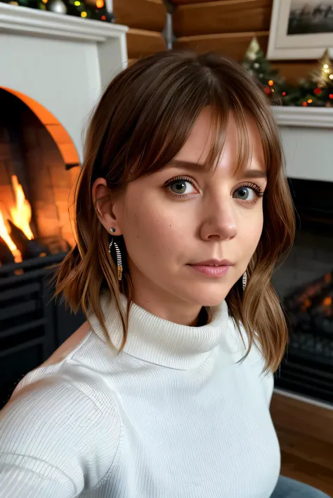 ((selfie:1.2)) best quality raw photo of (Katj4Herb3rs01-1300:0.99), a woman as an instagram influencer, modelshoot style, (extremely detailed CG unity 8k wallpaper), photo of the most beautiful artwork in the world, professional majestic oil painting by Ed Blinkey, Atey Ghailan, Studio Ghibli, by Jeremy Mann, Greg Manchess, Antonio Moro, trending on ArtStation, trending on CGSociety, Intricate, High Detail, Sharp focus, dramatic, photorealistic painting art by midjourney and greg rutkowski, (sexy ugly christmas turtle neck:1.2), ((sitting in front of a fire place:1.1)), (in a log cabin:1.2), (makeup:1.1), (looking at viewer:1.3), (detailed pupils:1.3), (modern outfit:1.2), (closeup), (earrings)