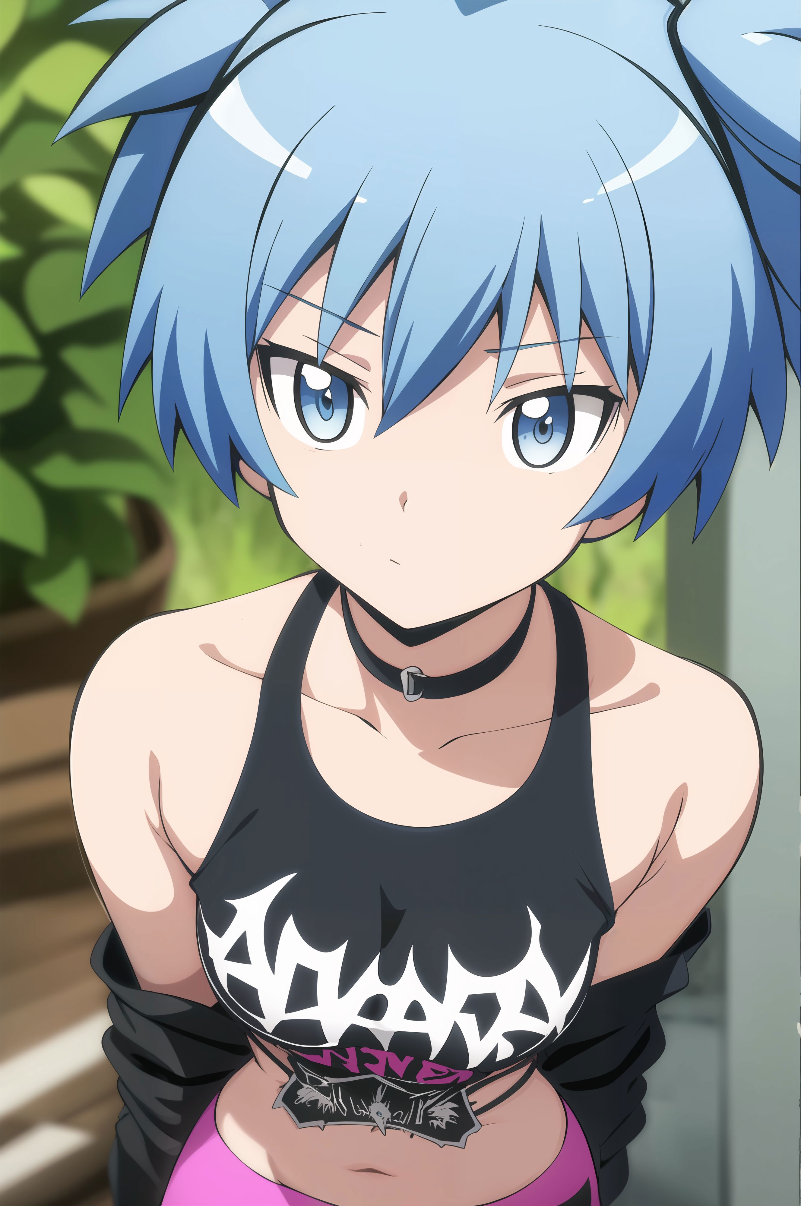A close up of a person with blue hair and a black shirt - SeaArt AI