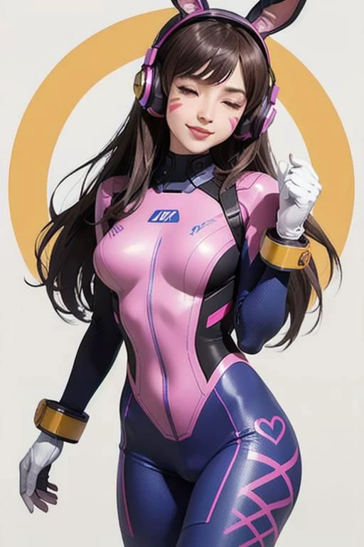 (masterpiece:1.2), best quality, masterpiece, highres, perfect lighting,1girl, ;\), animal print, bangs, blue bodysuit, bodysuit, bracer, breasts, brown eyes, brown hair, bunny print, character name, cowboy shot, d.va \(overwatch\), facepaint, facial mark, gloves, gradient, gradient background, headphones, heart, heart hands, high collar, lips, long hair, looking at viewer, medium breasts, nose, one eye closed, pilot suit, pink lips, ribbed bodysuit, shoulder pads, skin tight, smile, solo, swept bangs, whisker markings, white gloves,<lora:DVA:0.7>