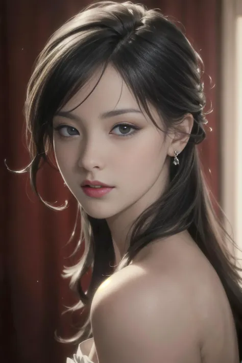 (masterpiece, best quality:1.4),(photorealistic:1.4)(realistic, photo-realistic:1.4),8k UHD,ultra high res,RAW,HDR,black eyes,black eyes,looking at viewer, thin lips,Bright red lipstick,